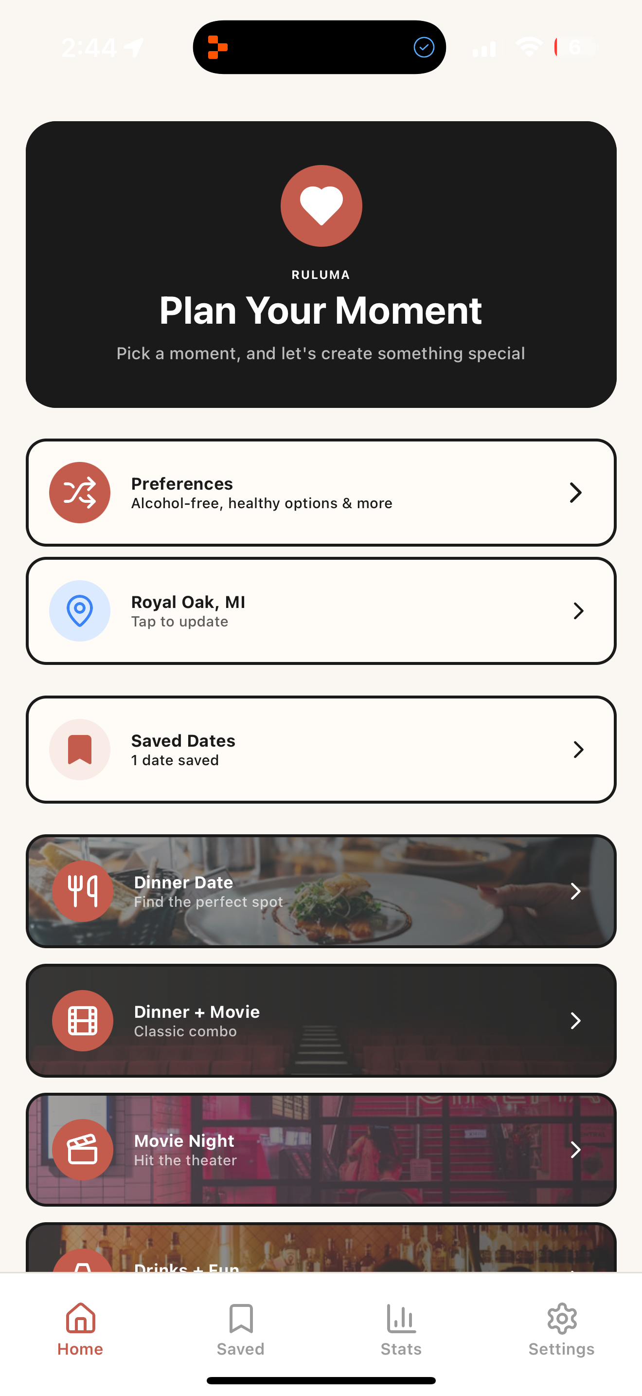 Ruluma App Home Screen